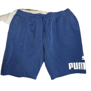 PUMA Shorts Men’s XLT Blue Fleece Athletic Logo Drawstring Gym Casual